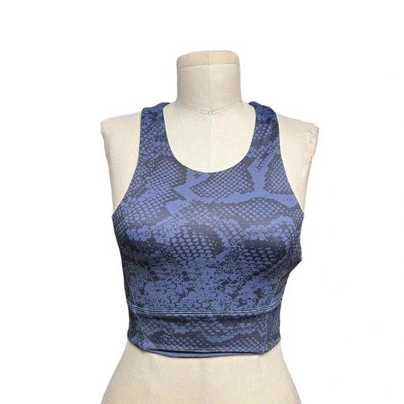 Allfenix Long Sports Bra Racerback Stretch‎ Snake Animal Print Navy Blue Size XS - Picture 1 of 12